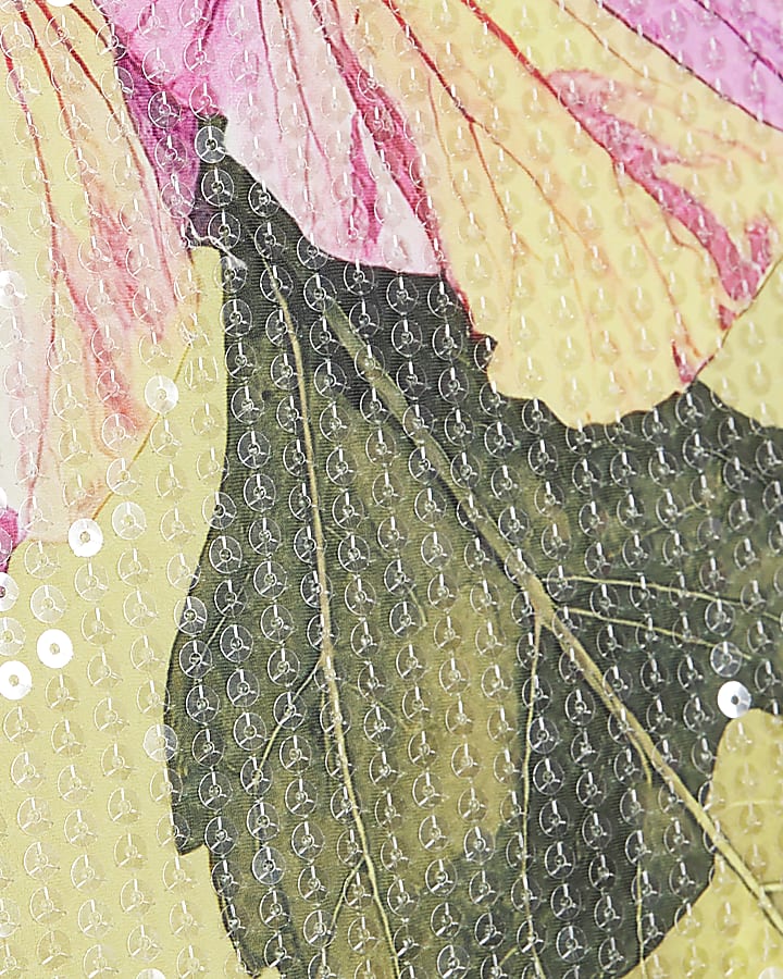 Green Hibiscus Print Sequin Swimsuit