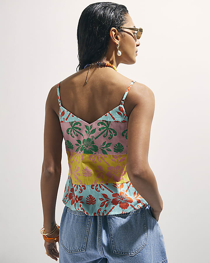 Pink Colour Block Floral Cami