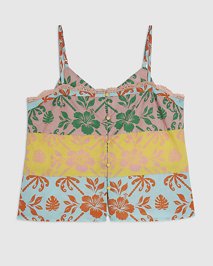 Pink Colour Block Floral Cami