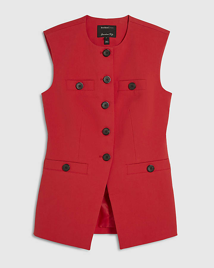 Red Military Nipped Waistcoat