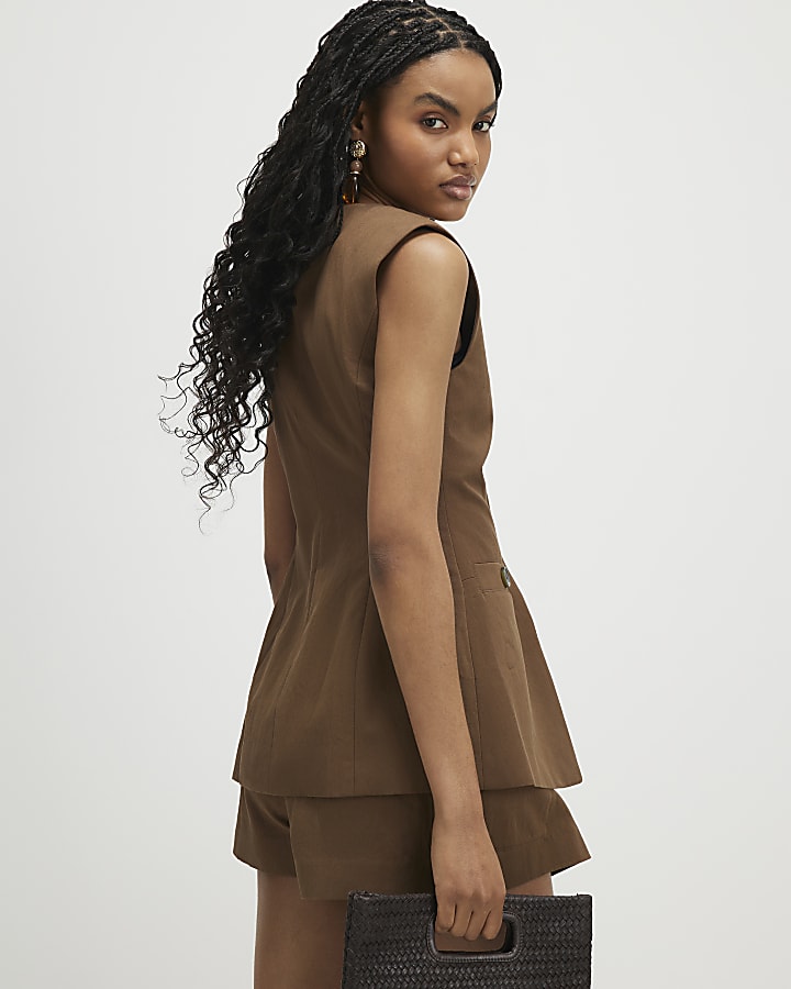 Brown Military Nipped Waistcoat