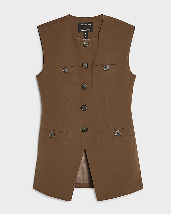 Brown Military Nipped Waistcoat