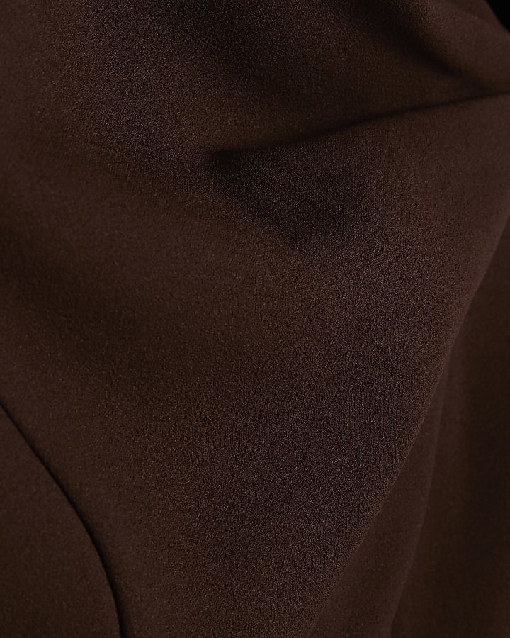 Brown Sleeveless Draped Neck Mini Dress