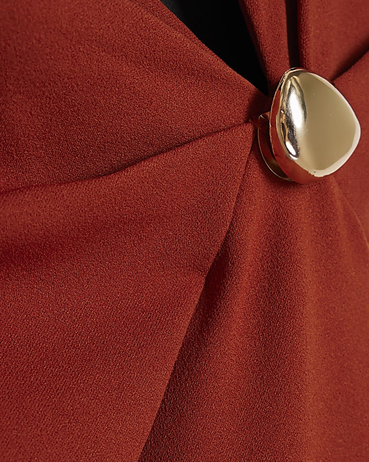 Brown Sleeveless Draped Neck Mini Dress