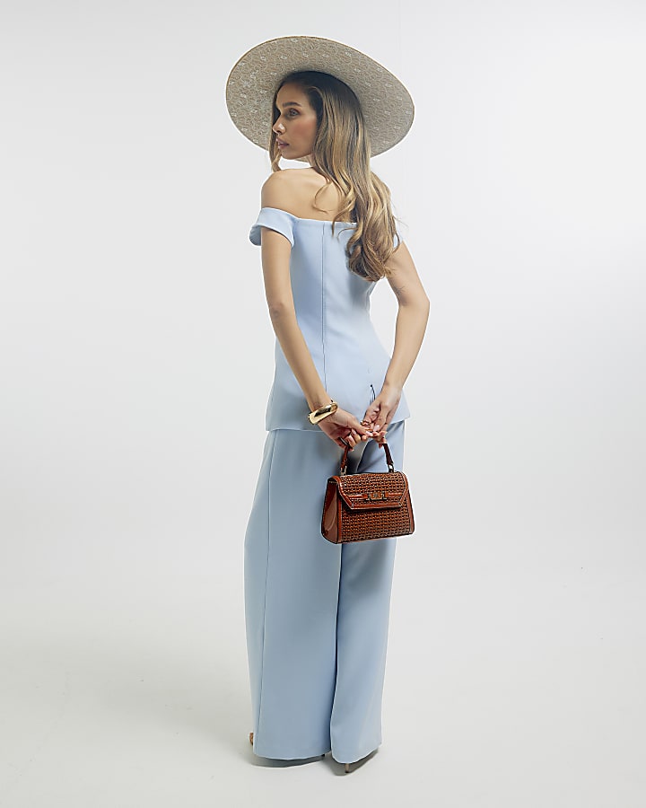 Blue Bardot Floral Embroidered Jumpsuit