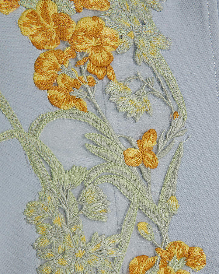 Blue Bardot Floral Embroidered Jumpsuit