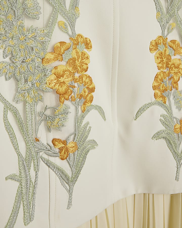 Yellow Bardot Floral Pleated Skirt Maxi Dress