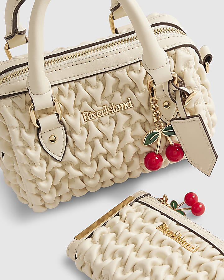 Cream Ruched Mini Bowler Bag Bundle