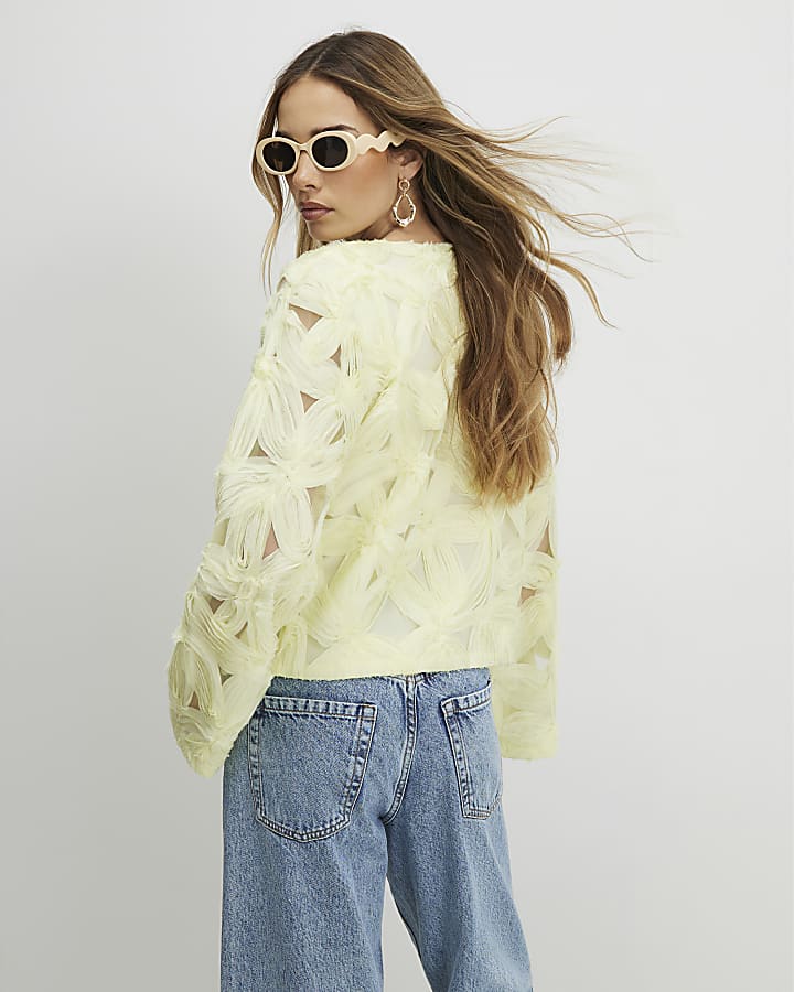 Yellow Long Sleeve 3D Floral Jacket