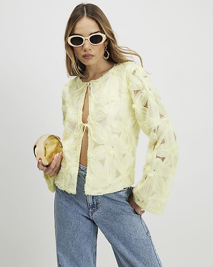 Yellow Long Sleeve 3D Floral Jacket