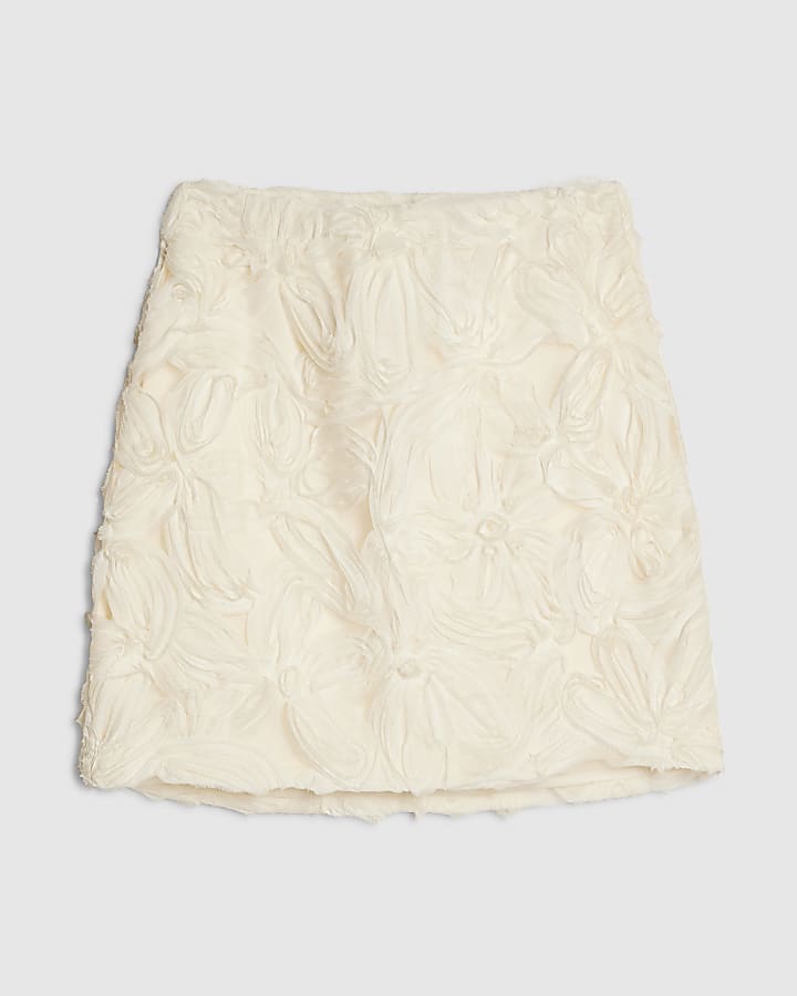 Cream Floral 3D Mini Skirt