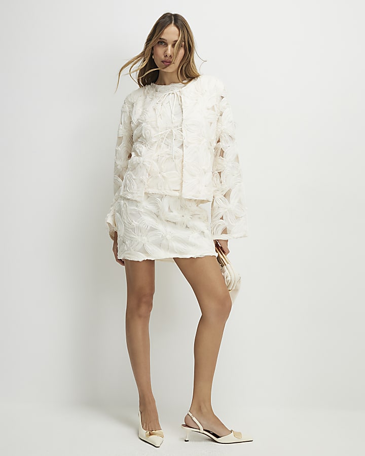 Cream Floral 3D Mini Skirt