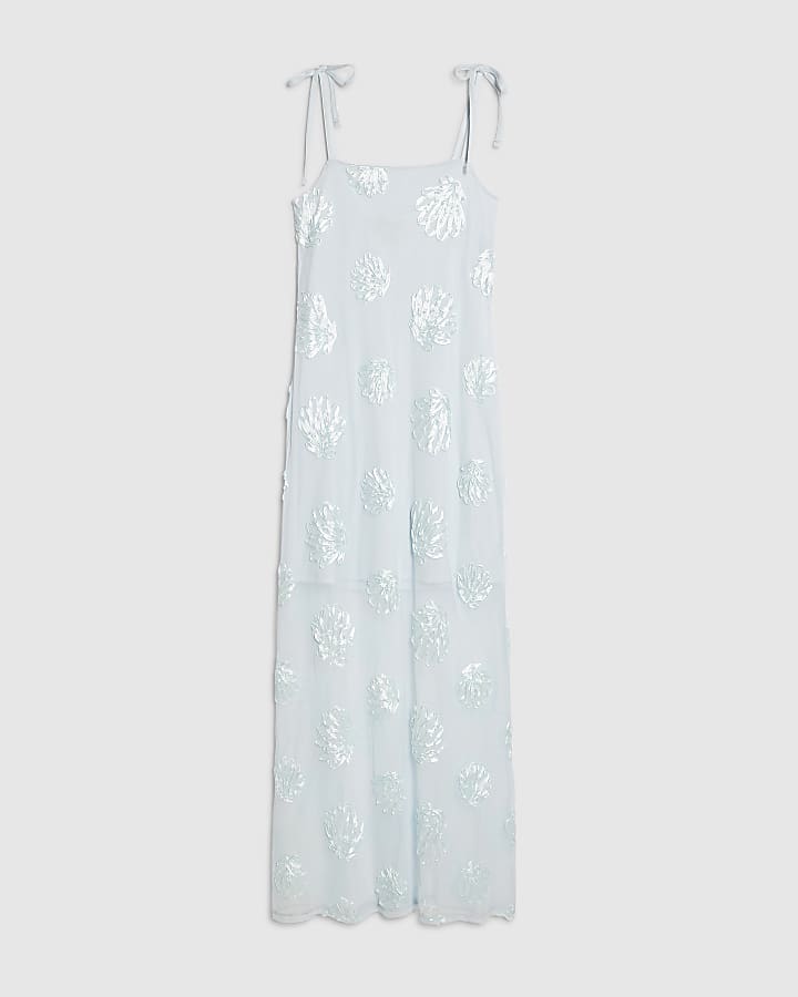 Blue Sleeveless Cornelli Shell Maxi Dress