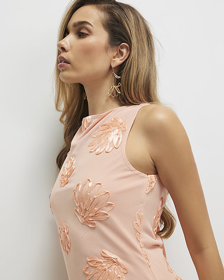 Orange Sleeveless Cornelli Shell Mini Dress