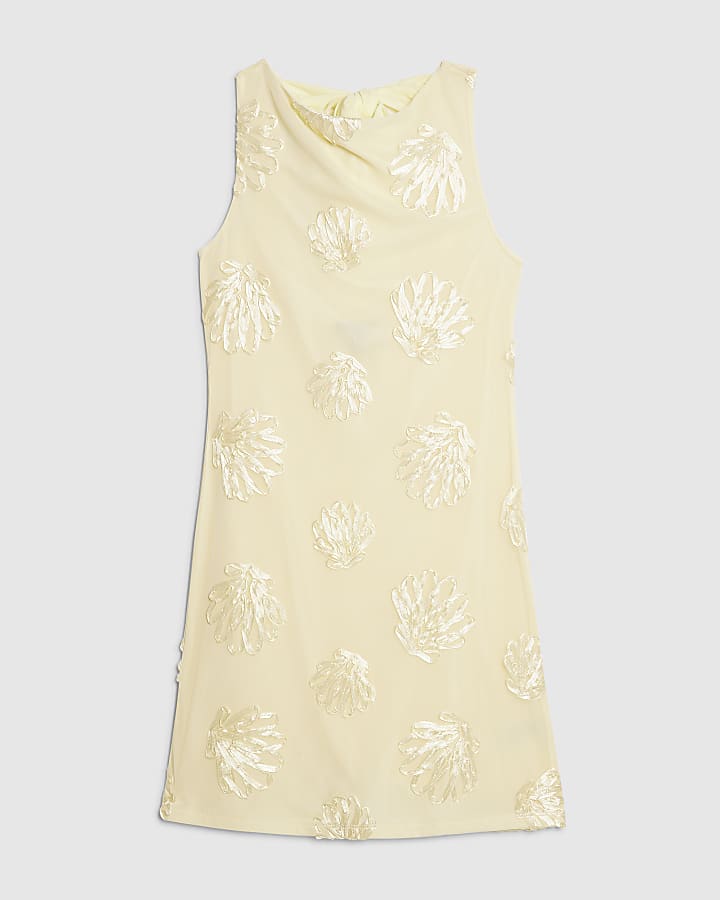 Yellow Sleeveless Cornelli Shell Mini Dress