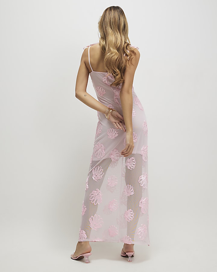 Pink Sleeveless Cornelli Shell Maxi Dress