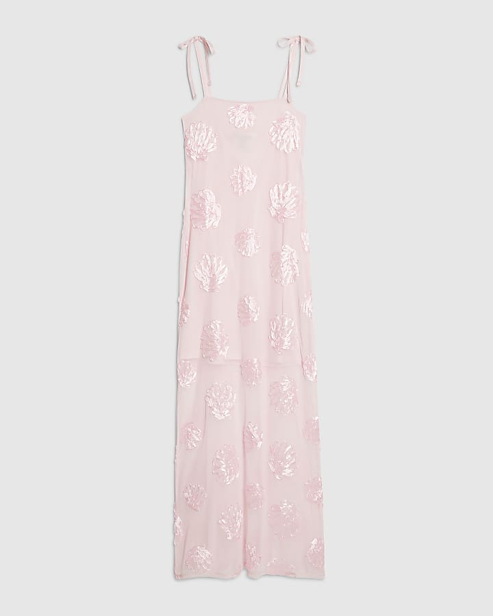 Pink Sleeveless Cornelli Shell Maxi Dress