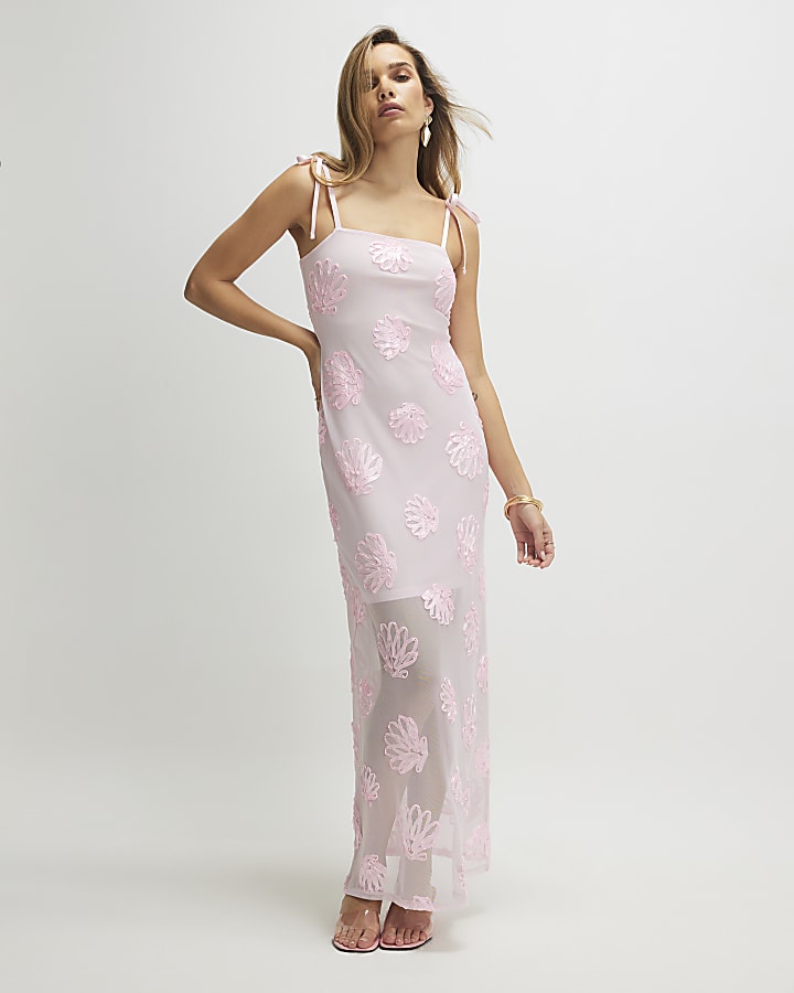 Pink Sleeveless Cornelli Shell Maxi Dress