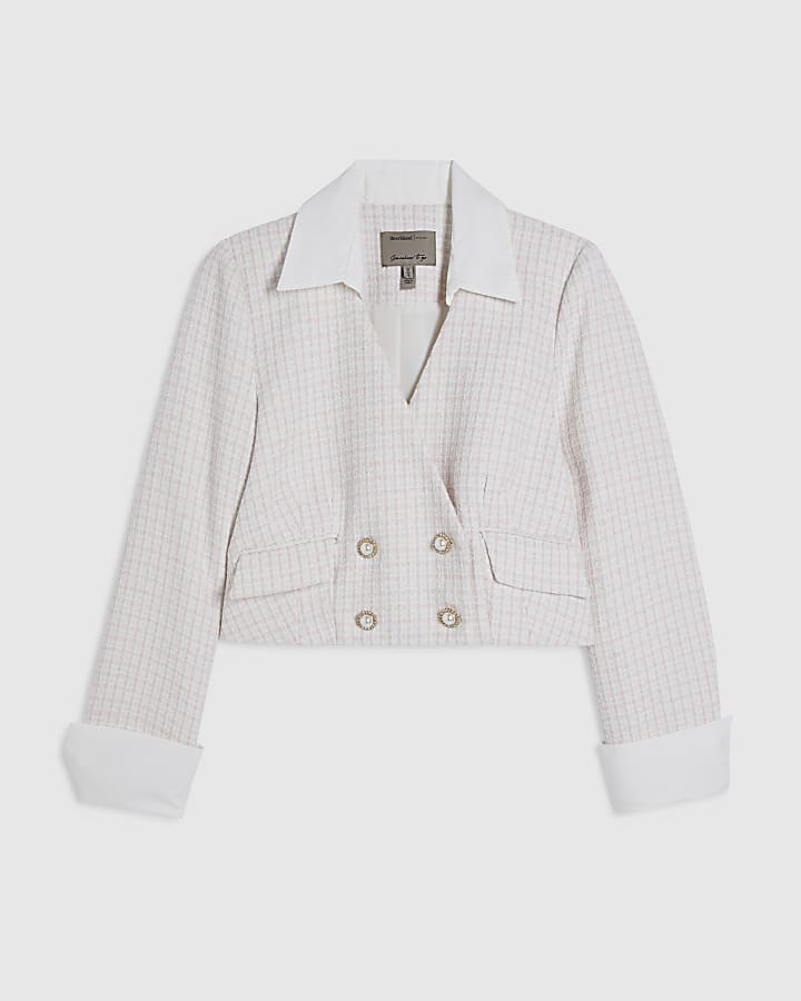 Pink Boucle Hybrid Cropped Blazer