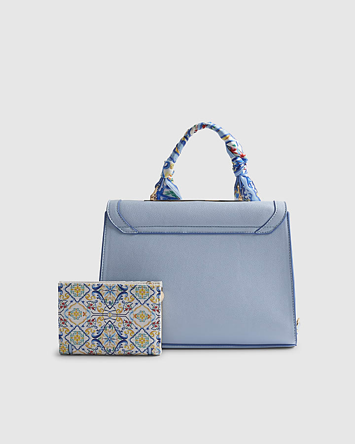 Blue Scarf Charm Tote Bag And Purse Bundle