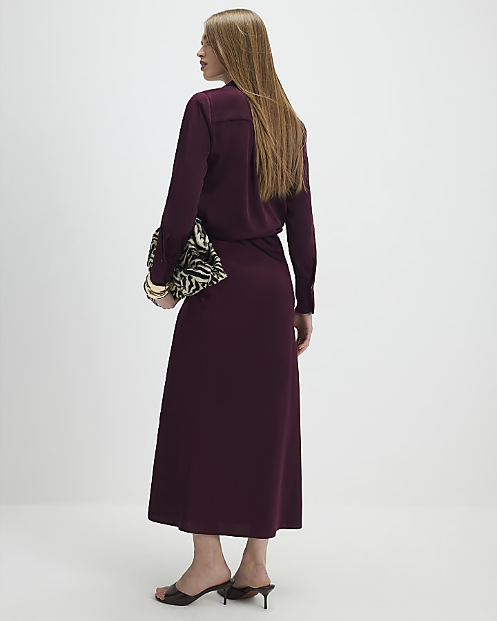 Red Satin Midi Skirt