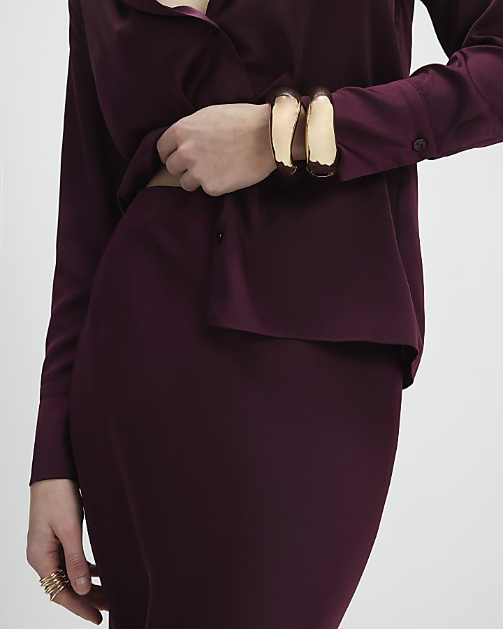 Red Satin Midi Skirt