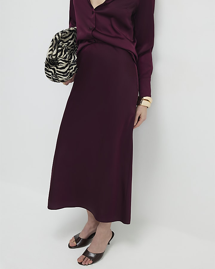 Red Satin Midi Skirt