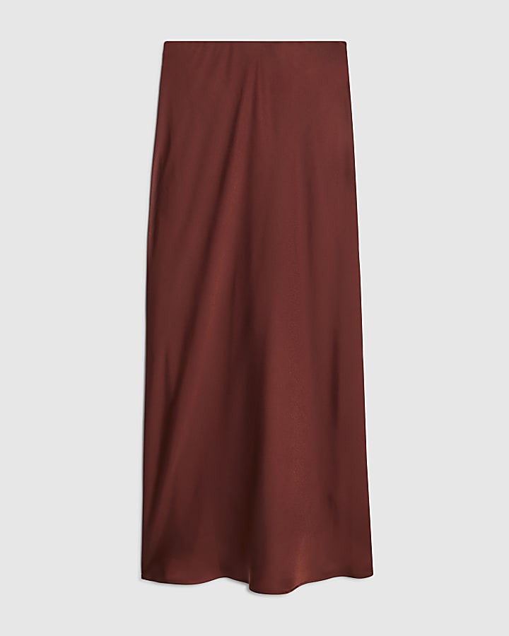 Brown Satin Maxi Skirt