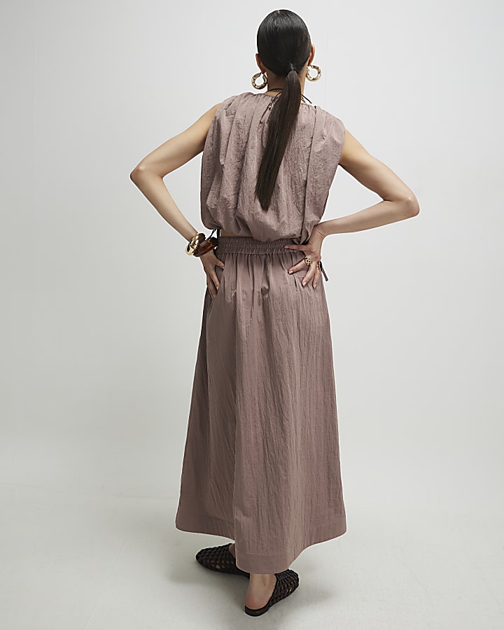 Brown Midi Full Skirt