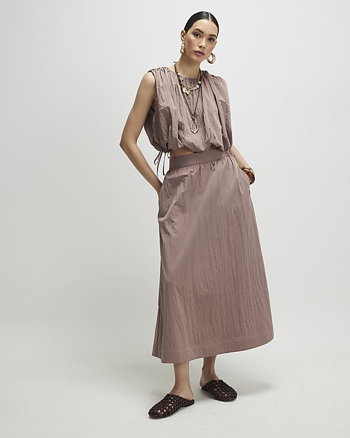 Brown Midi Full Skirt