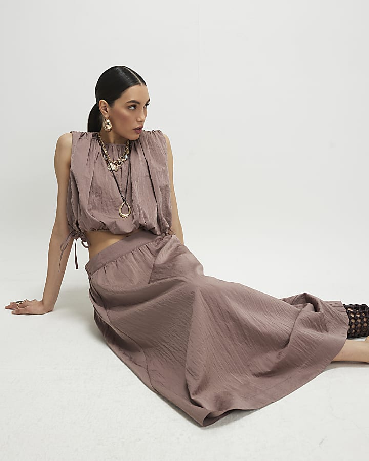 Brown Midi Full Skirt