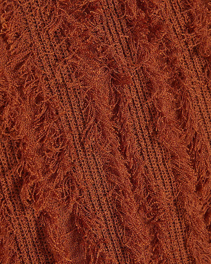 Orange Knitted Asymmetric Fringe Top