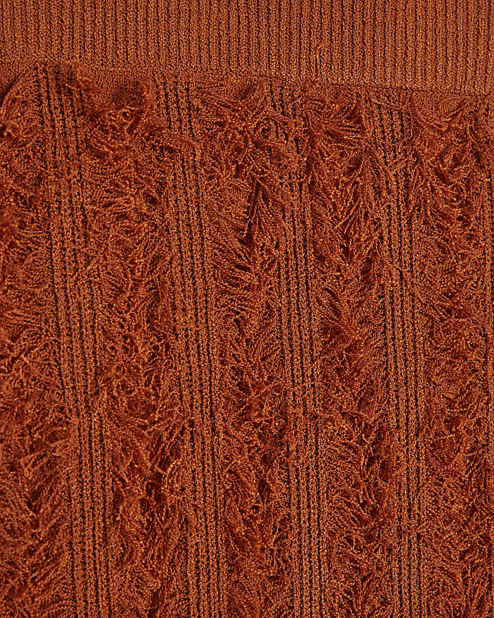 Orange Knitted Fringe Midi Skirt