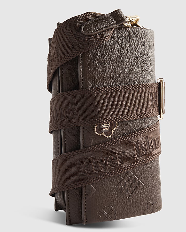 Brown Embossed Monogram Cross Body Bag