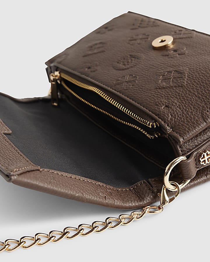 Brown Embossed Monogram Cross Body Bag