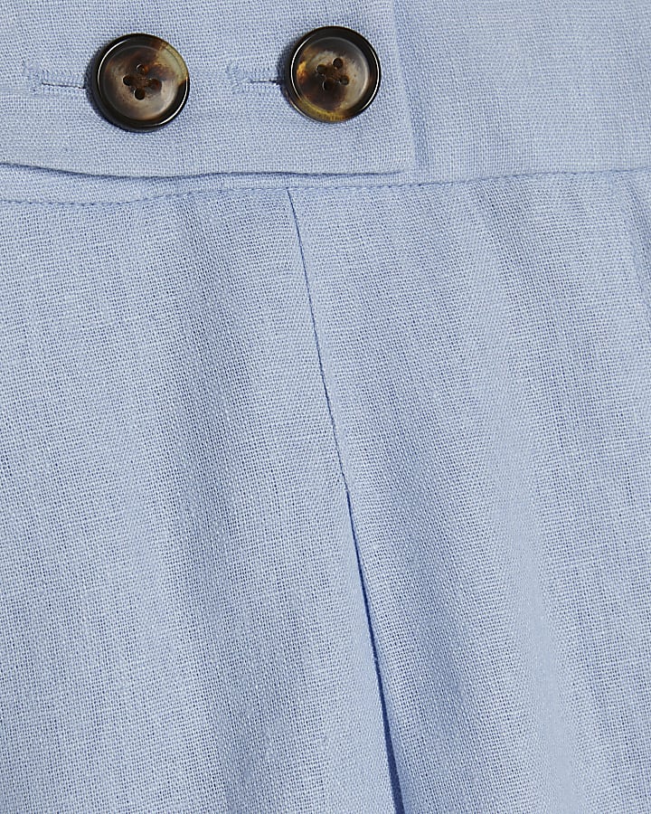 Blue Linen Blend Tailored Barrel Trousers
