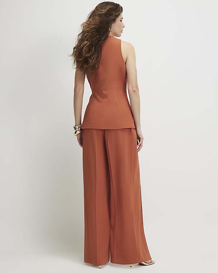 Orange Wide Leg Tailored Trousers