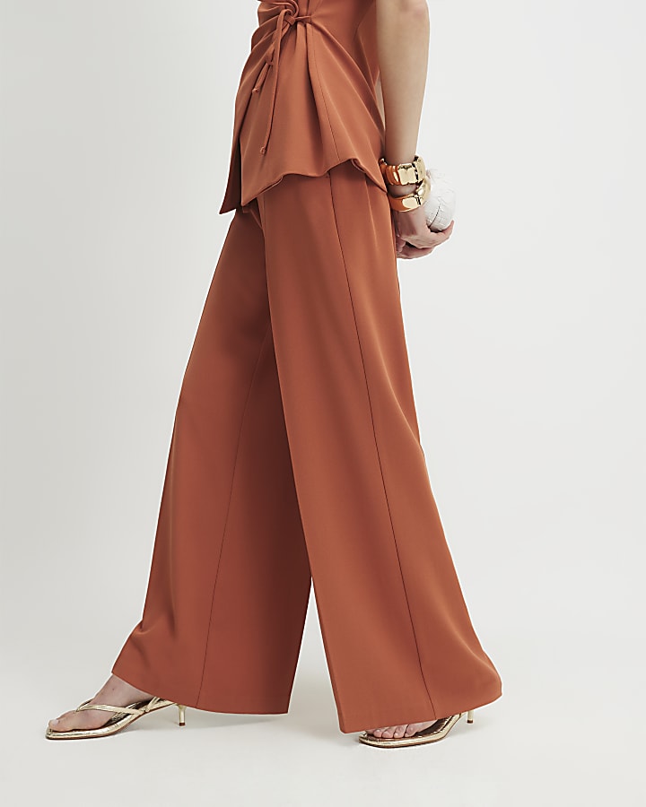 Orange Wide Leg Tailored Trousers