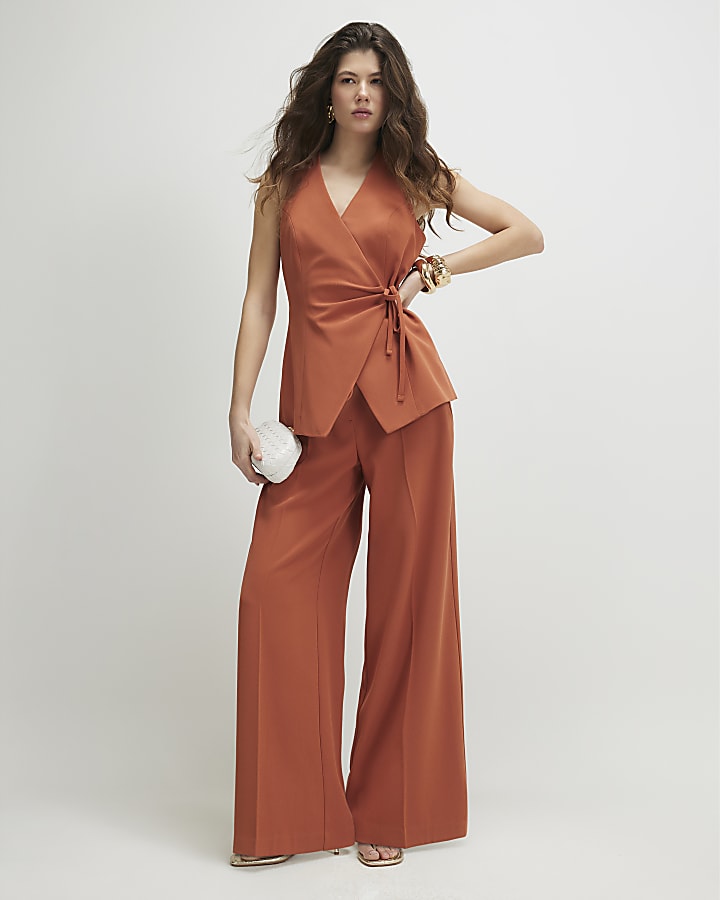 Orange Wide Leg Tailored Trousers