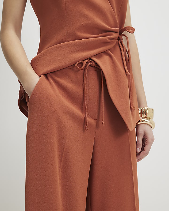 Orange Wide Leg Tailored Trousers