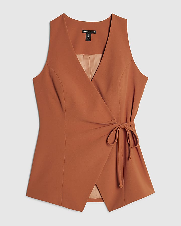 Orange Sleeveless Tie Front Top