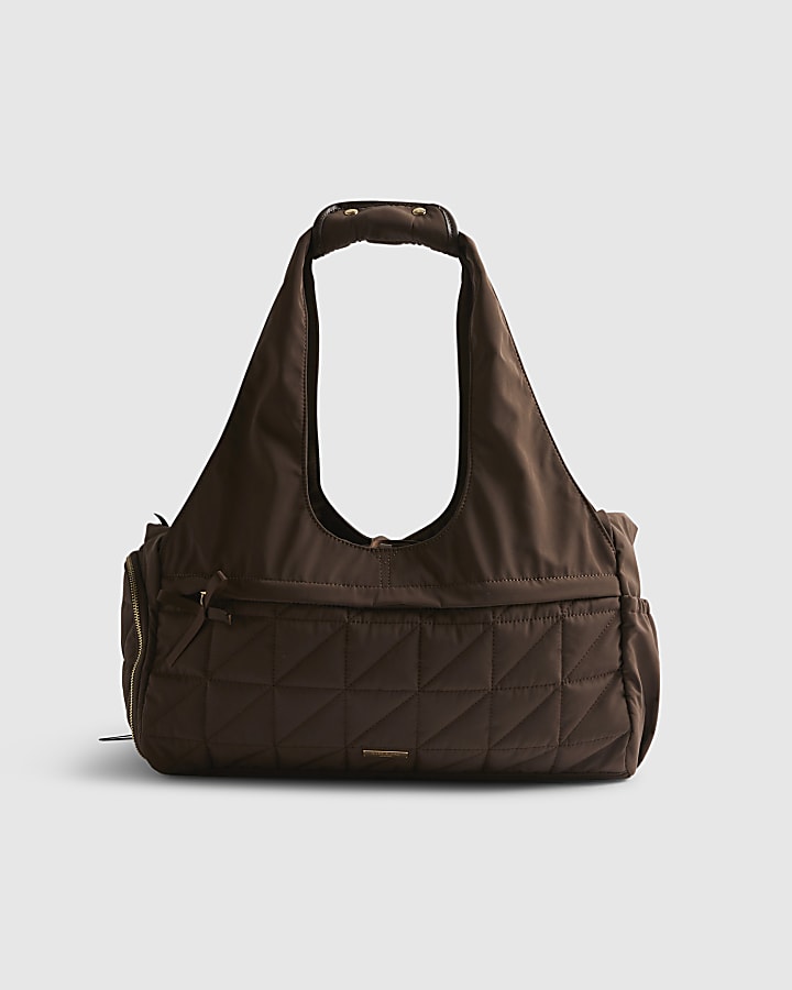 Brown Quilted Bow Yoga Bag
