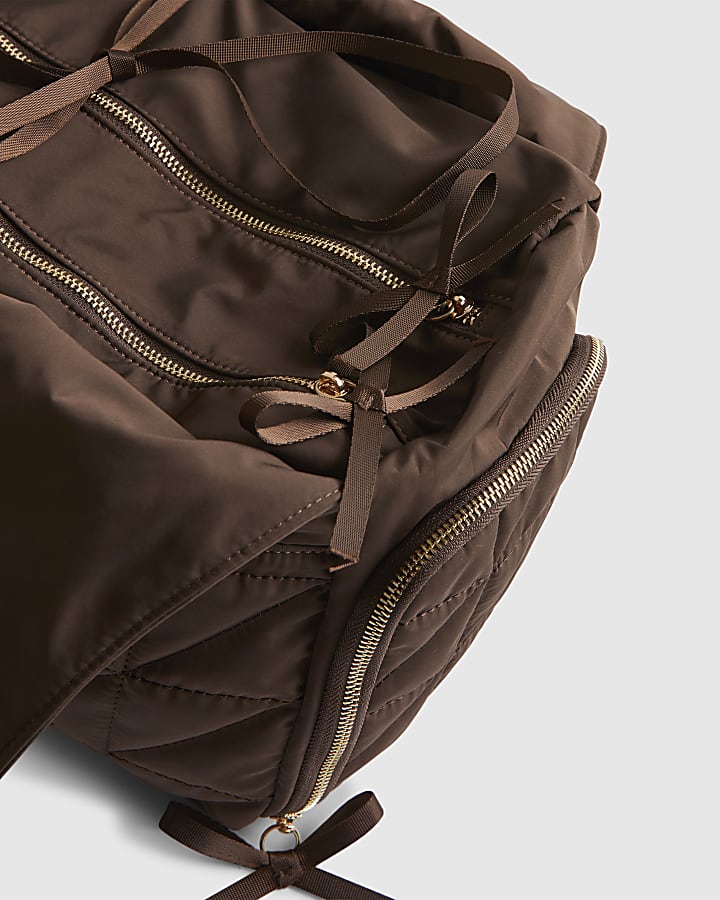 Brown Quilted Bow Yoga Bag