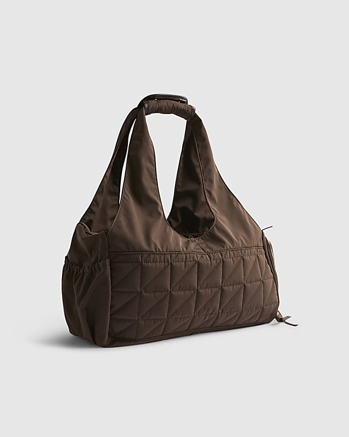Brown Quilted Bow Yoga Bag