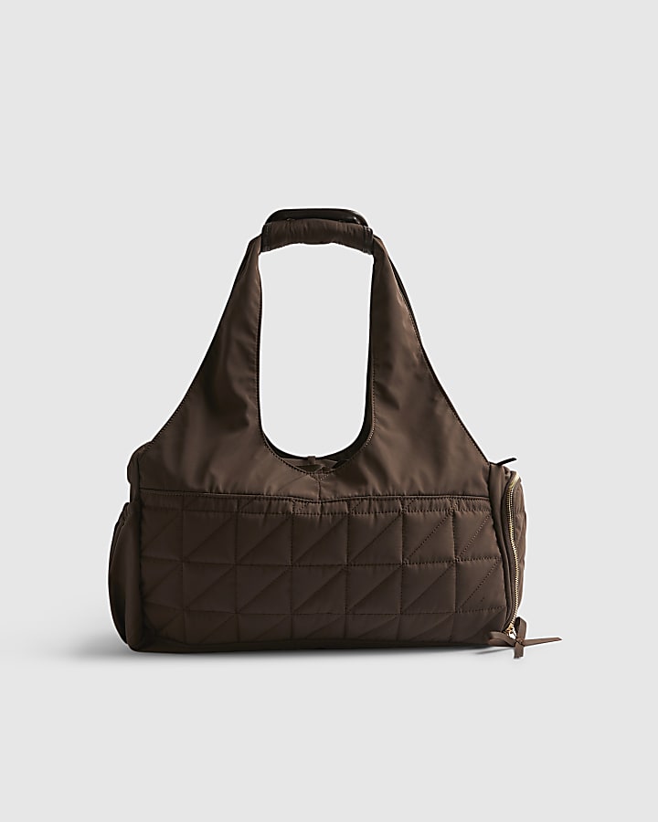 Brown Quilted Bow Yoga Bag