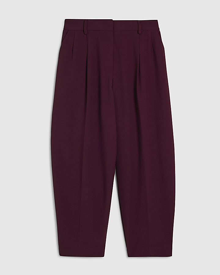 Petite Red Drapey Barrel Leg Trousers