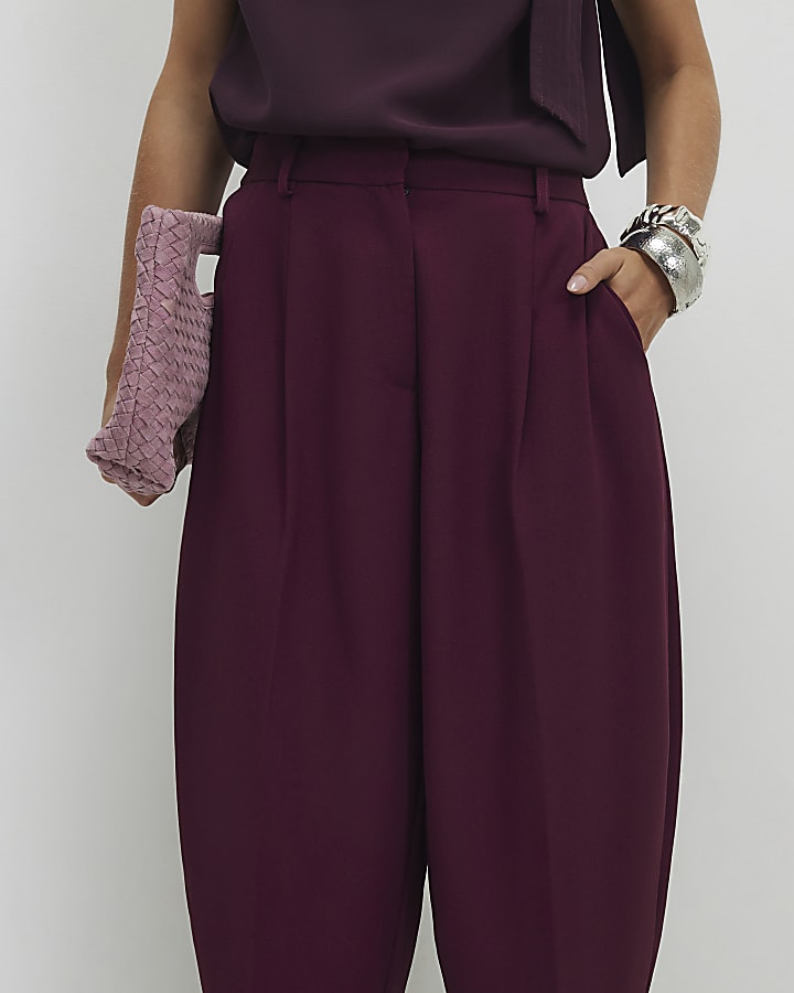 Petite Red Barrel Leg Trousers