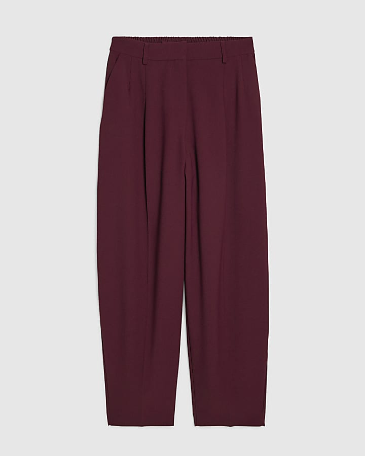 Red Drapey Barrel Leg Trousers