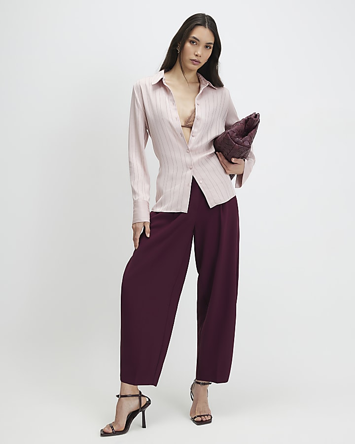 Red Drapey Barrel Leg Trousers