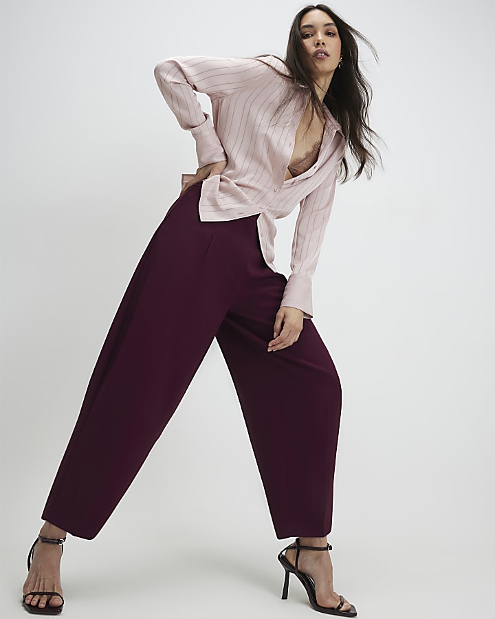 Red Drapey Barrel Leg Trousers